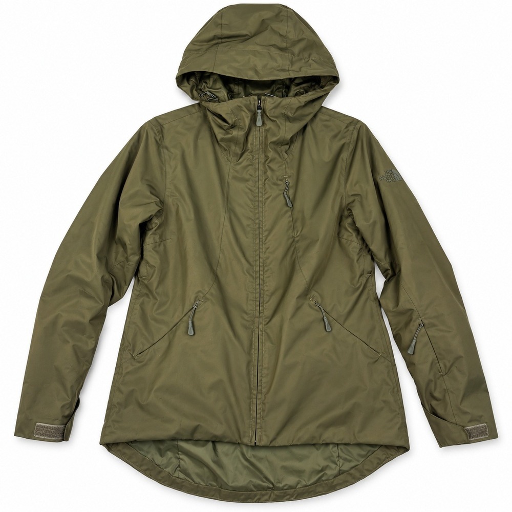 The North Face Hooded Ski Snowboard Jacket Womens M Olive Green Powder Skirt